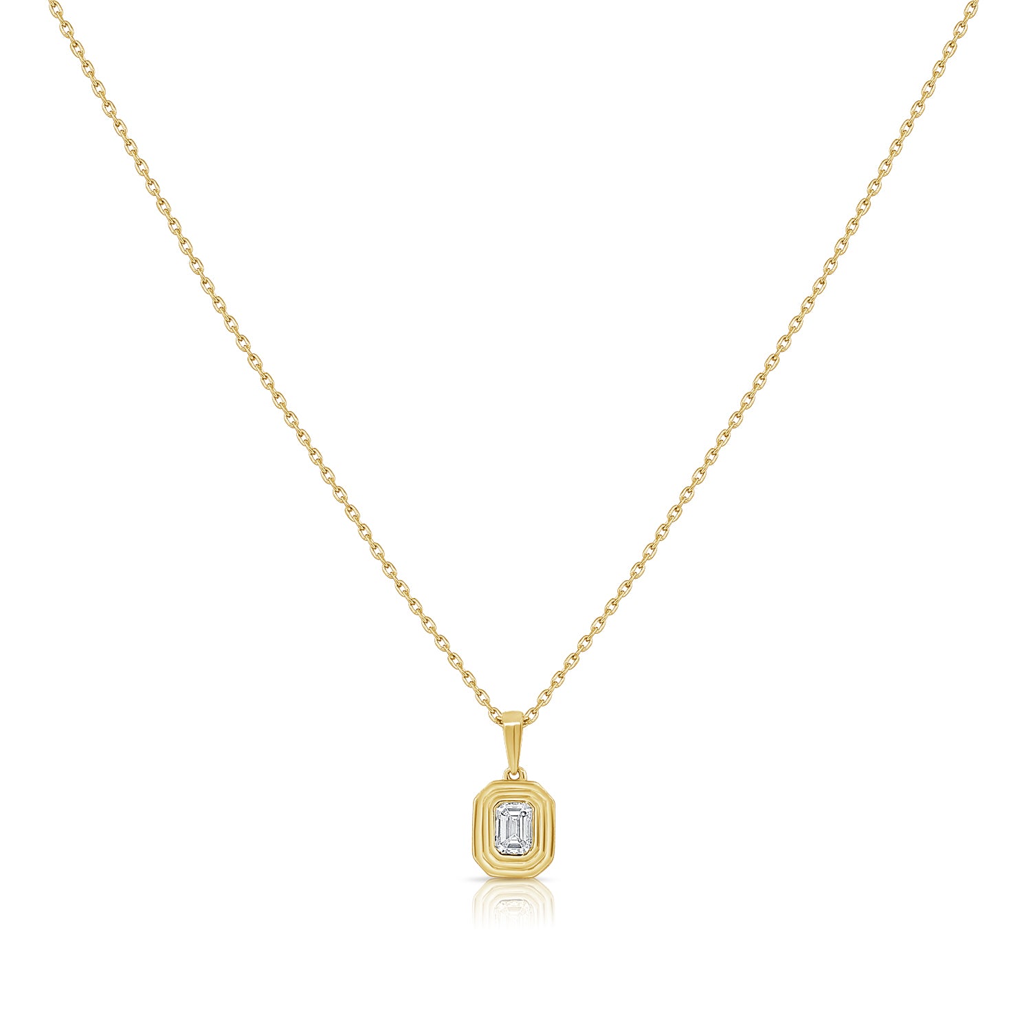14K Gold 0.20ct Emerald-Cut Diamond Solitaire Pendant Necklace