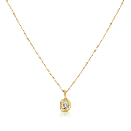 14K Gold 0.20ct Emerald-Cut Diamond Solitaire Pendant Necklace