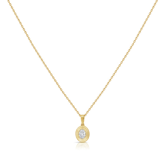14K Gold 0.20ct Oval Diamond Solitaire Pendant Necklace