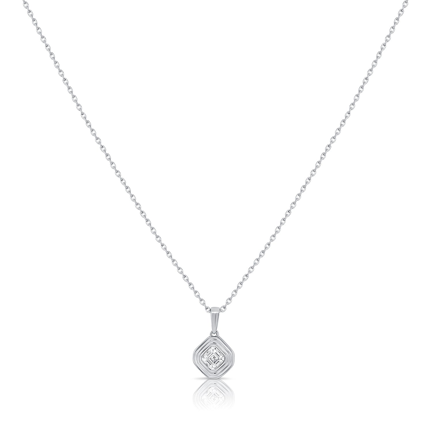 14K Gold 0.18ct Asscher Diamond Solitaire Pendant Necklace