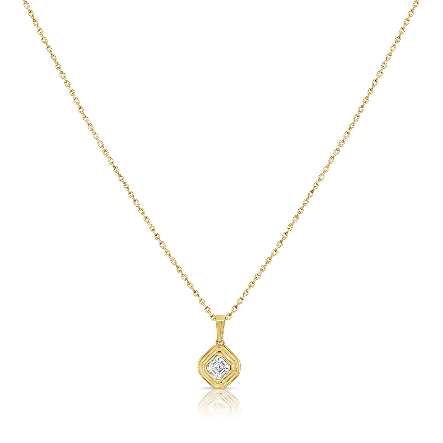 14K Gold 0.18ct Asscher Diamond Solitaire Pendant Necklace