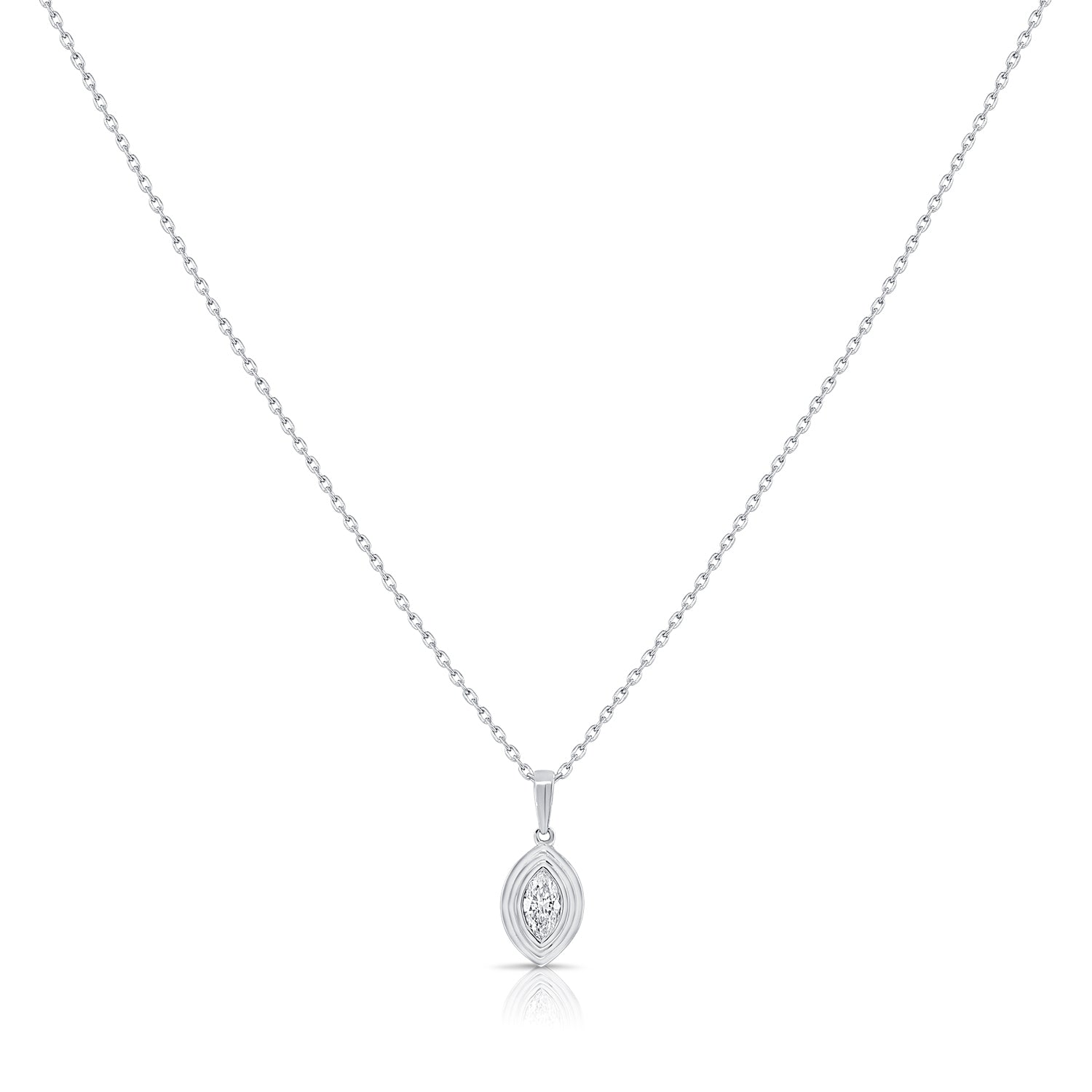 14K Gold 0.15ct Marquise Diamond Solitaire Pendant Necklace