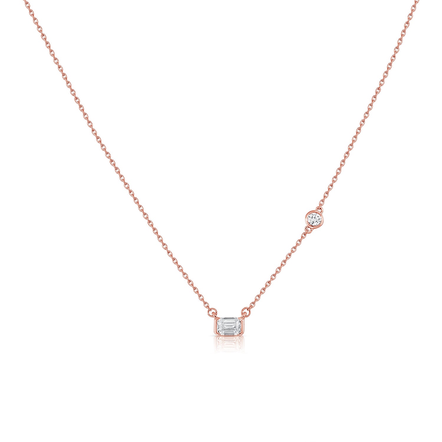 14K Gold 0.31ct Emerald & Round Diamond Pendant Necklace