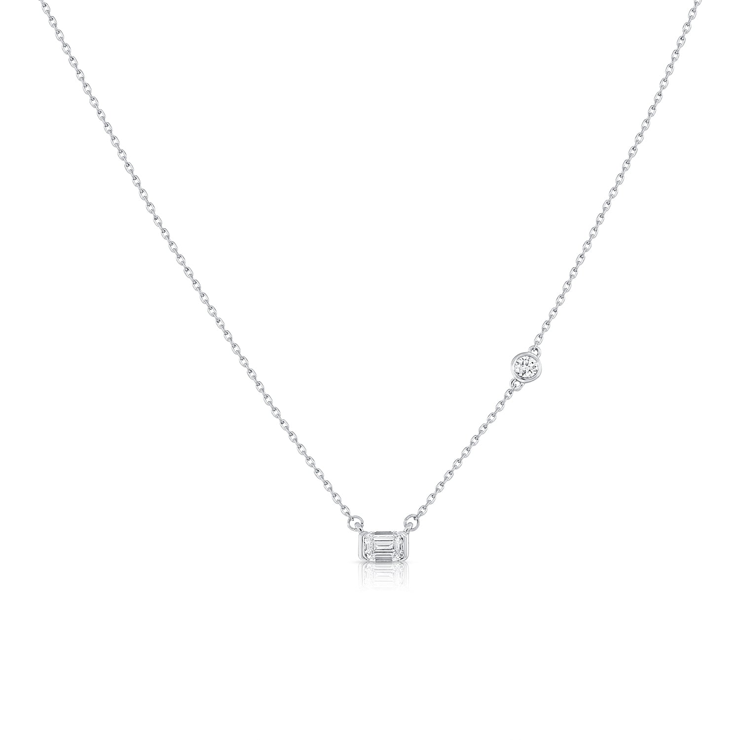 14K Gold 0.31ct Emerald & Round Diamond Pendant Necklace