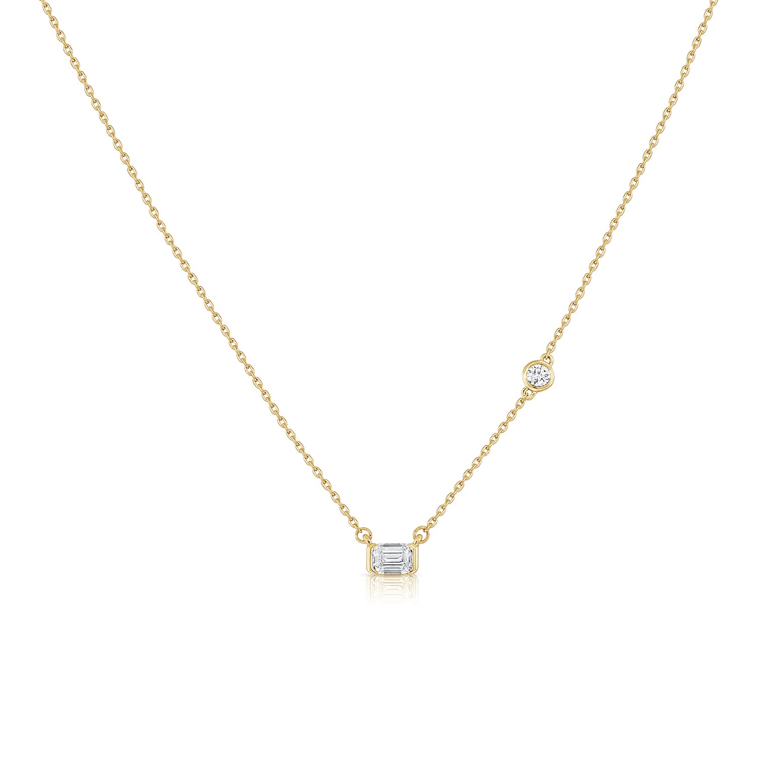 14K Gold 0.31ct Emerald & Round Diamond Pendant Necklace