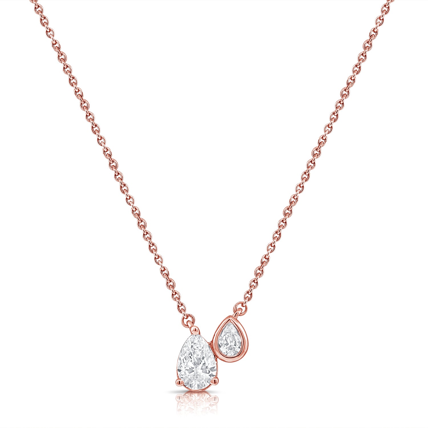 14K Gold 0.40ct Pear Shape Diamond Bezel Set Pendant Necklace