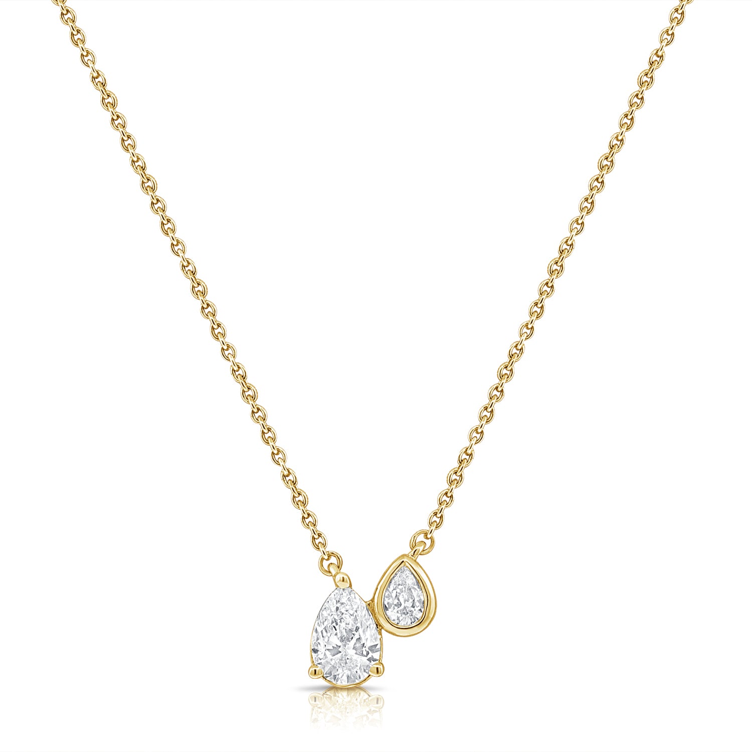 14K Gold 0.40ct Pear Shape Diamond Bezel Set Pendant Necklace