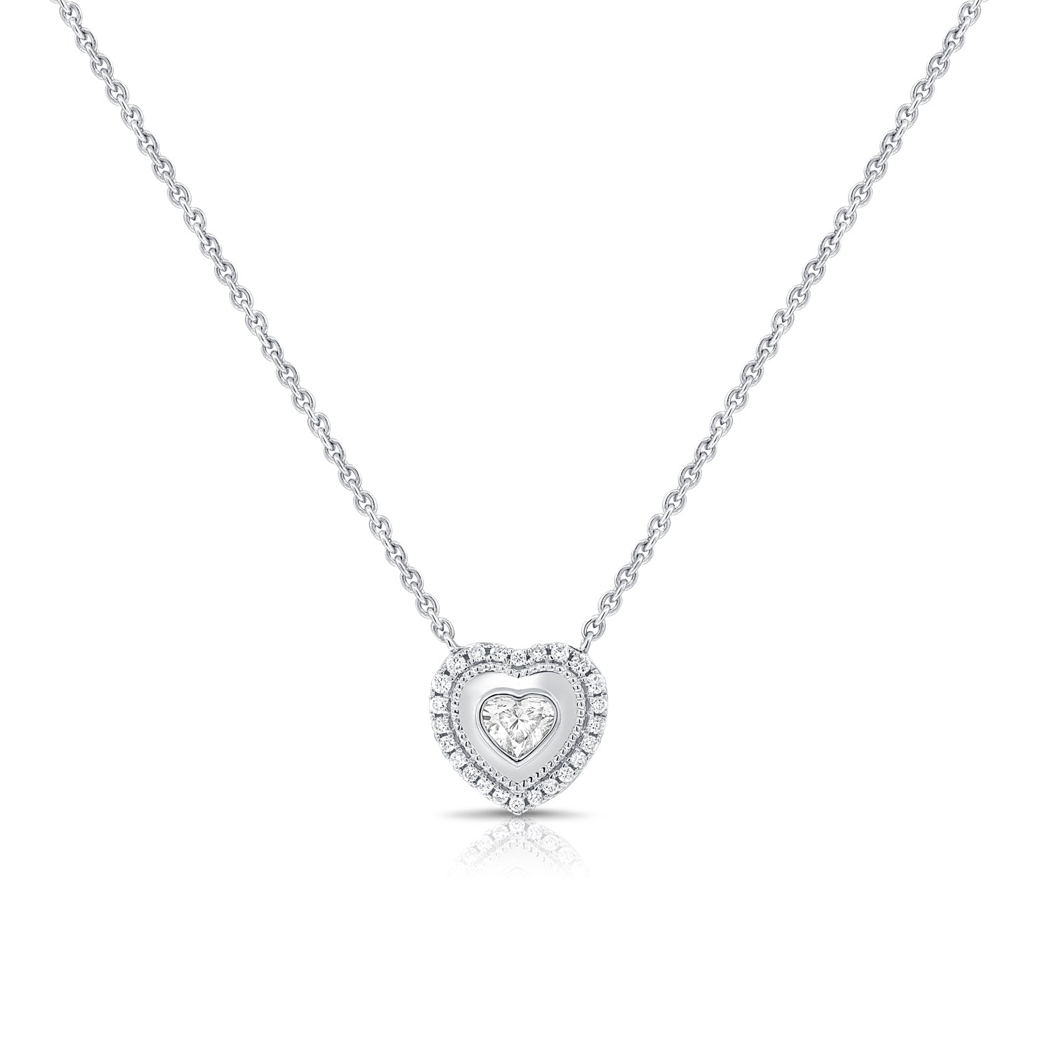 14K Gold 0.42ct Heart Shape & Round Diamond Bezel Heart Pendant Necklace