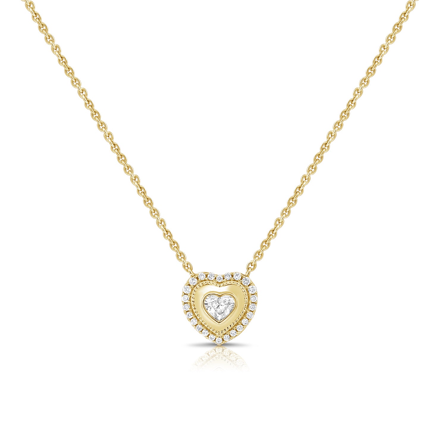 14K Gold 0.42ct Heart Shape & Round Diamond Bezel Heart Pendant Necklace