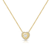 14K Gold 0.42ct Heart Shape & Round Diamond Bezel Heart Pendant Necklace