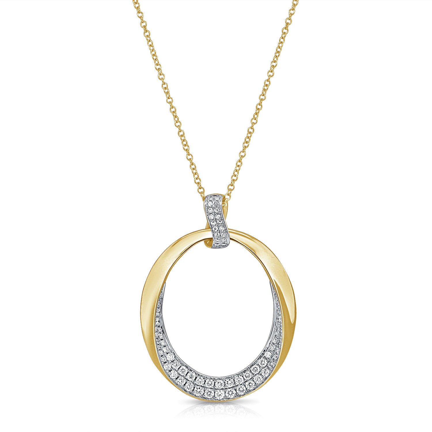 14K Gold 0.59ct Diamond Oval Pendant Necklace