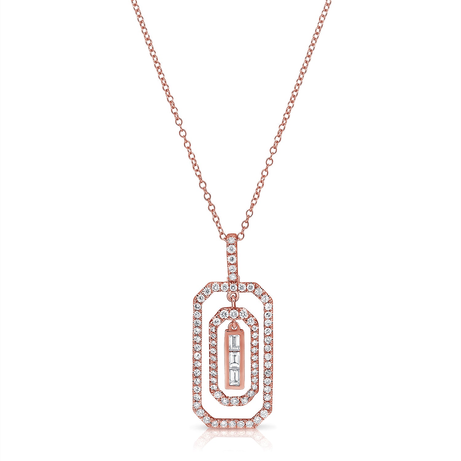 14K Gold 0.64ct Baguette & Round Diamond Paperclip Link Pendant Necklace