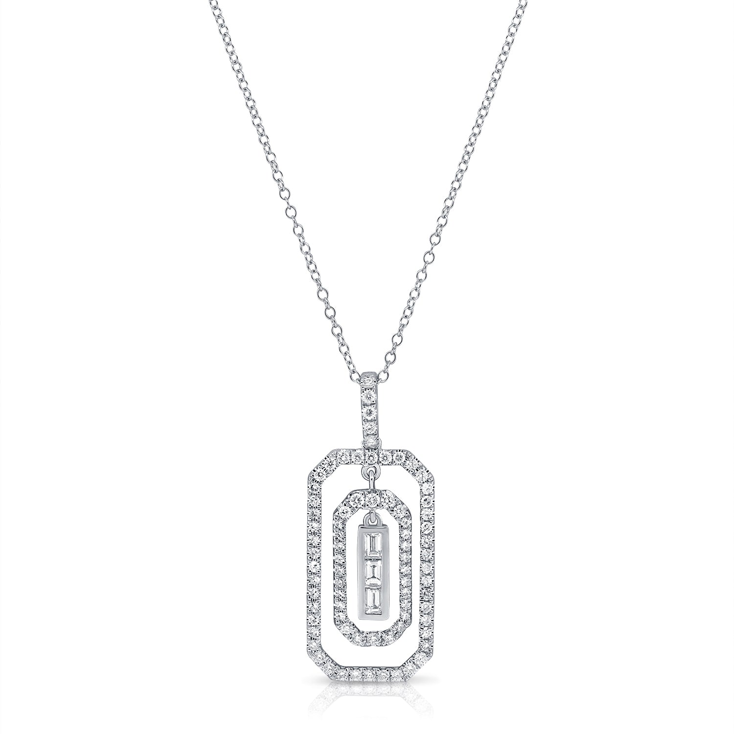 14K Gold 0.64ct Baguette & Round Diamond Paperclip Link Pendant Necklace