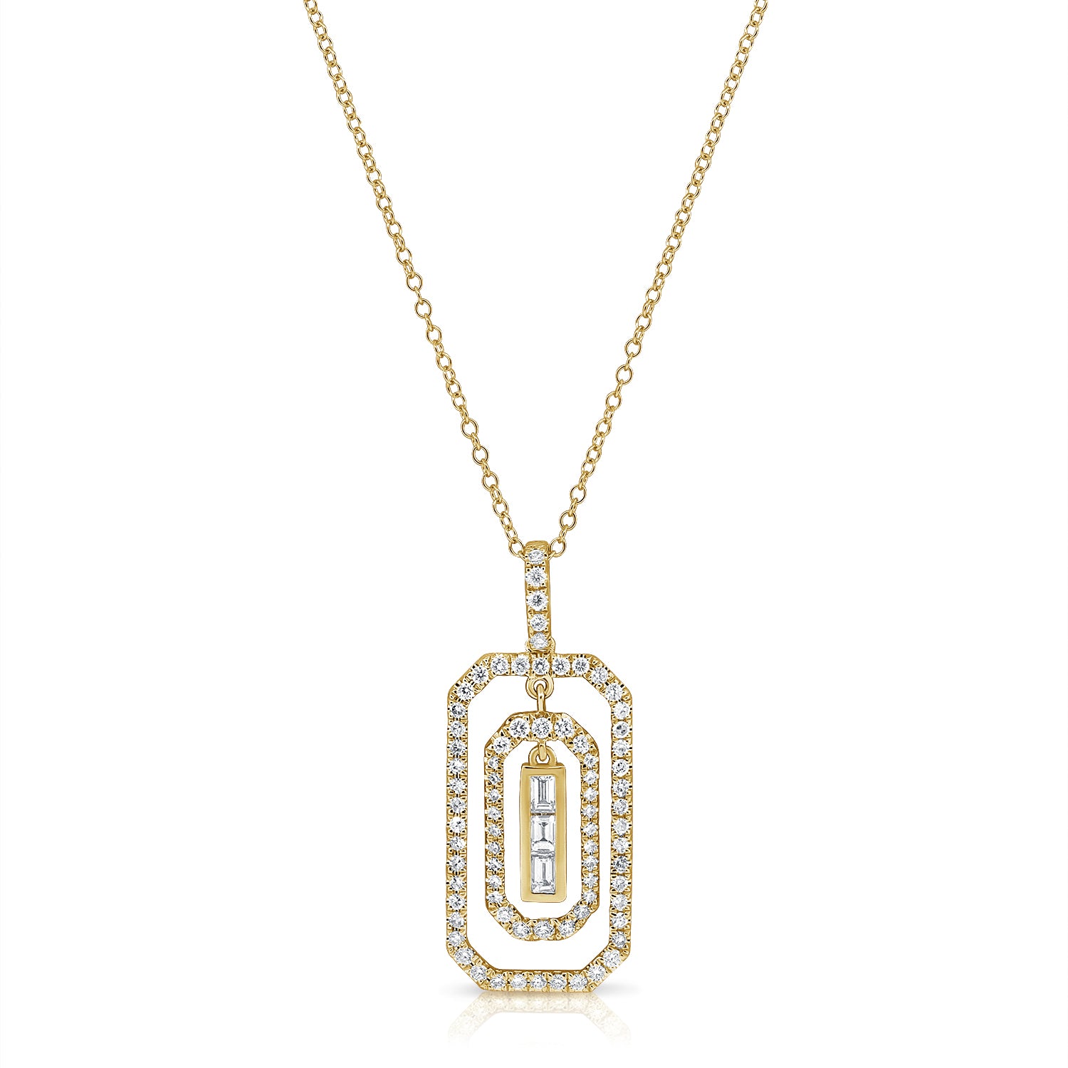 14K Gold 0.64ct Baguette & Round Diamond Paperclip Link Pendant Necklace