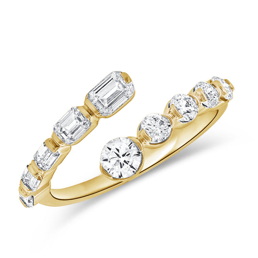 1.09 Carat Emerald Cut and Round Diamond Wrap Ring