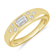 0.53 Carat Emerald Cut and Round Diamond Gypsy Ring in 14K White, Yellow, or Rose Gold