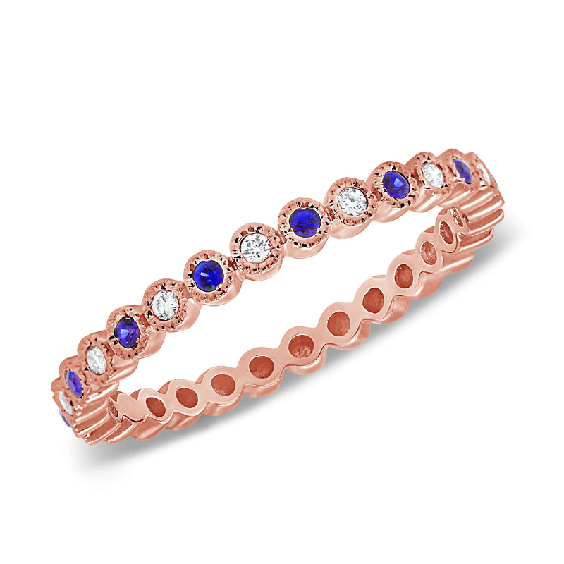 Sapphire and Diamond Milgrain Eternity Ring in 14K Gold