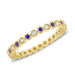 Sapphire and Diamond Milgrain Eternity Ring in 14K Gold