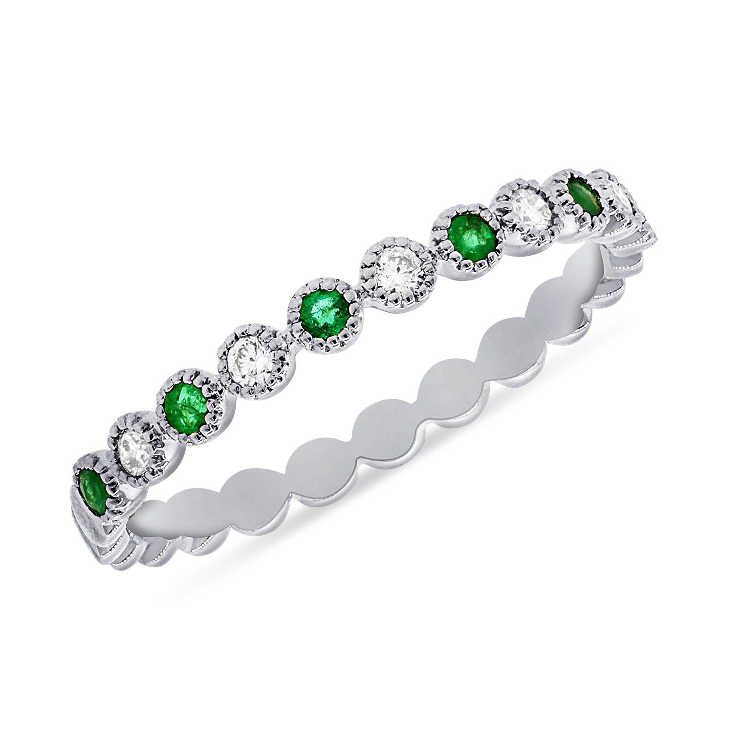 0.15CT Emerald and Diamond Eternity Ring in 14K Gold