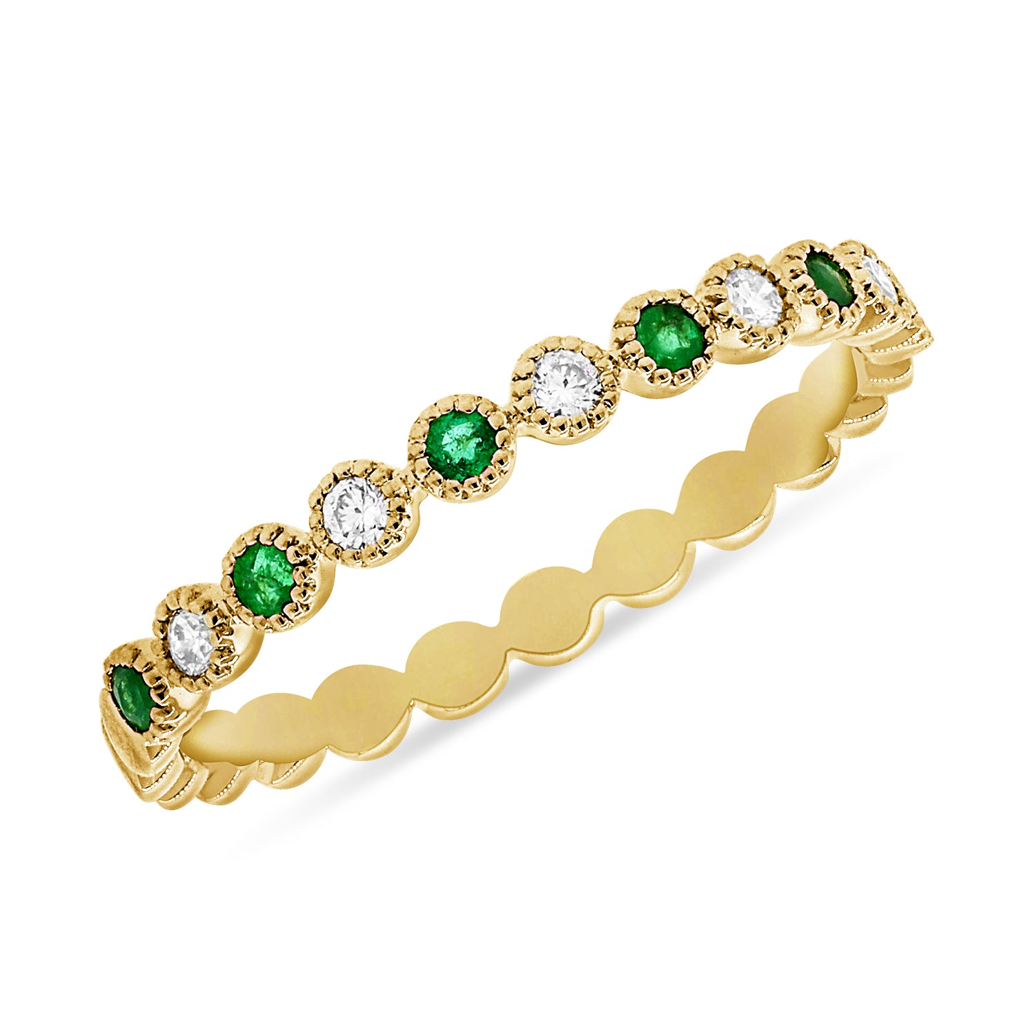 0.15CT Emerald and Diamond Eternity Ring in 14K Gold
