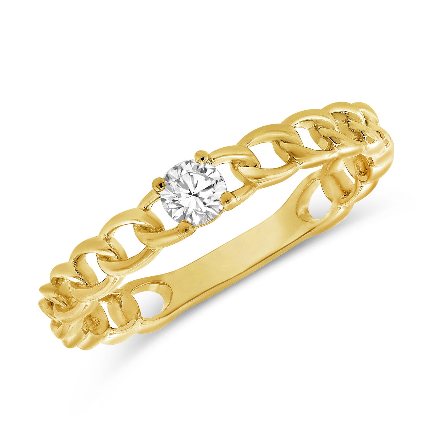 14K Gold 0.13ct Diamond Solitaire Chain Ring