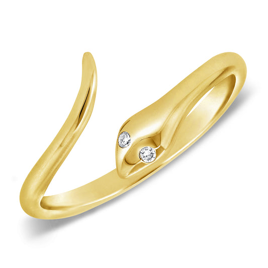 14K Gold Diamond Snake Ring – Serpent Design with 0.02ct Diamonds