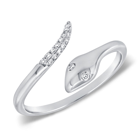 14K Gold Diamond Snake Ring with 0.09ct Natural Diamonds | Elegant Wrap Serpent Ring