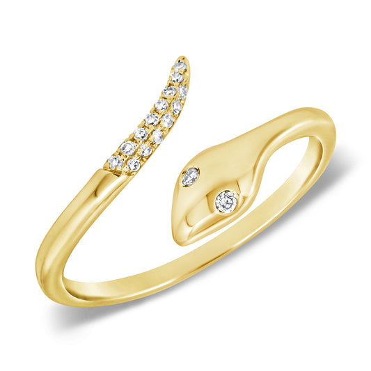14K Gold Diamond Snake Ring with 0.09ct Natural Diamonds | Elegant Wrap Serpent Ring