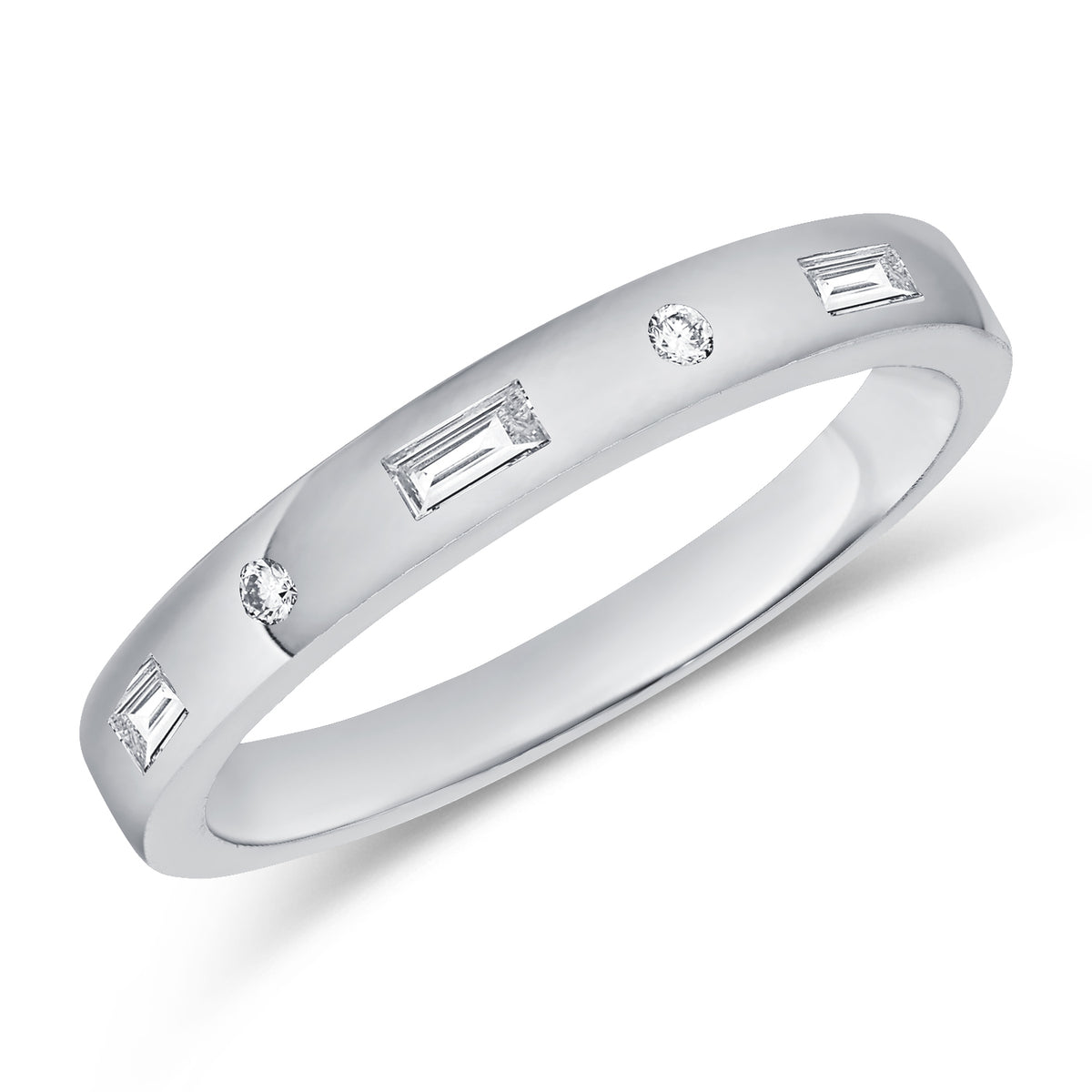 Elegant 0.12 Carat Baguette and Round Diamond Bezel Ring