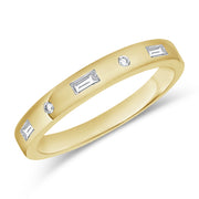 Elegant 0.12 Carat Baguette and Round Diamond Bezel Band Ring in 14K White, Yellow, or Rose Gold