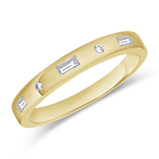 Elegant 0.12 Carat Baguette and Round Diamond Bezel Ring