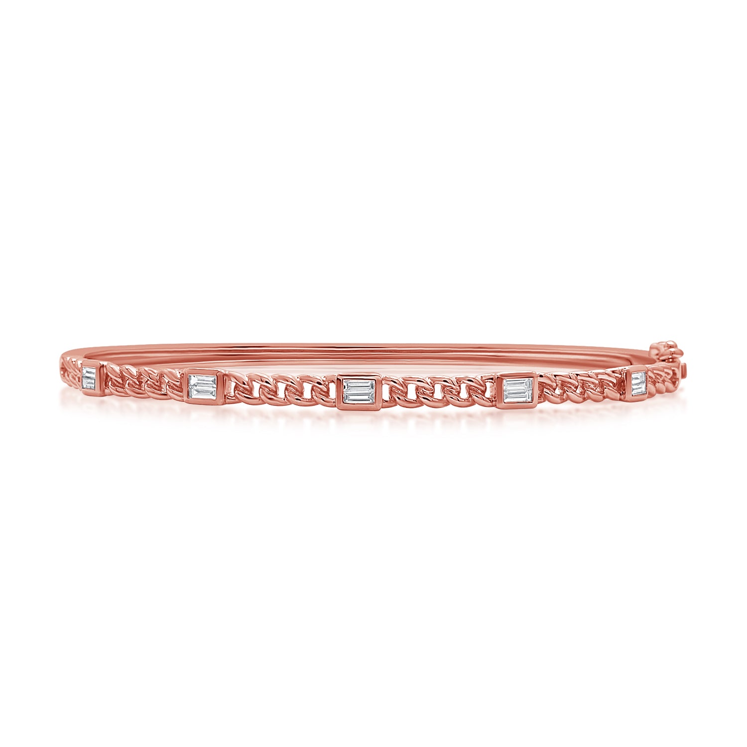14K Gold Baguette Diamond Link Bangle Bracelet – 0.50 CT Stackable Bangle