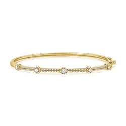 14K Gold Diamond Station Bangle Bracelet