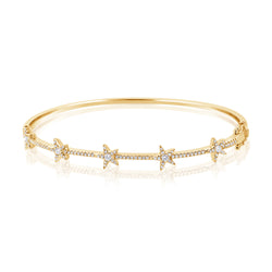 14K Gold Diamond Stars Bangle Bracelet