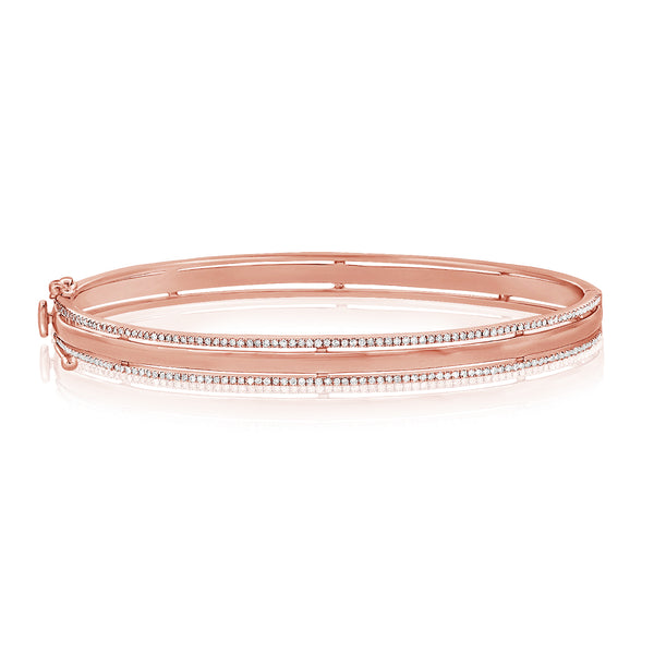 Sophisticated 14K Gold Double-Line Diamond Bangle