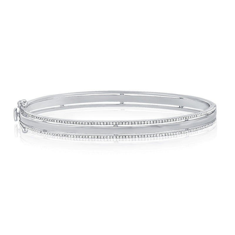 Sophisticated 14K Gold Double-Line Diamond Bangle