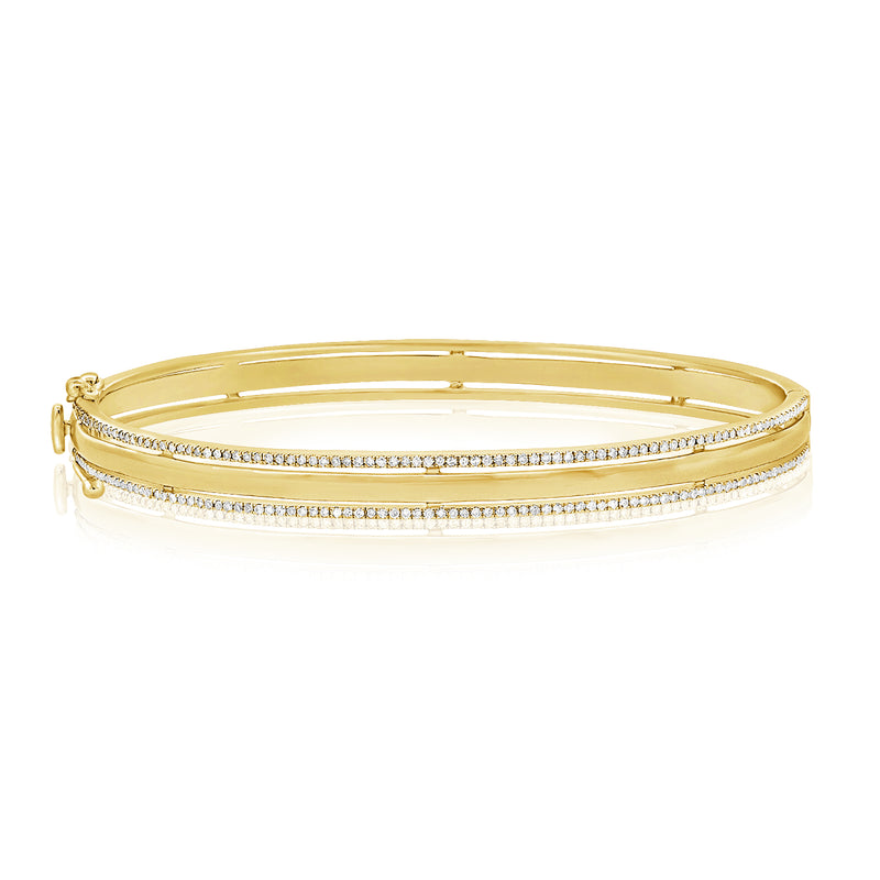 Sophisticated 14K Gold Double-Line Diamond Bangle