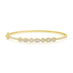 Luxurious 14K Gold Diamond Baguettes Bangle Bracelet