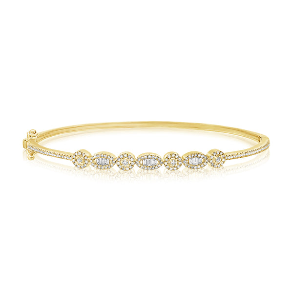 Luxurious 14K Gold Diamond Baguettes Bangle Bracelet