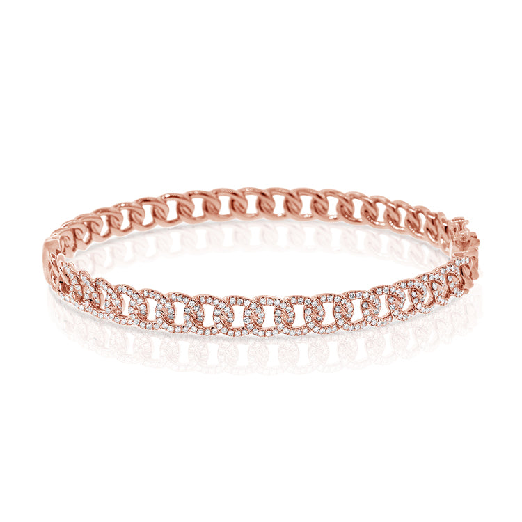 14K Gold Diamond Link Bangle Bracelet – 0.46 CT Pavé Stackable Bangle