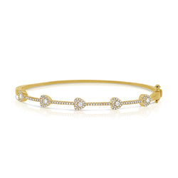 Charming 14K Gold Diamond Hearts Bangle Bracelet