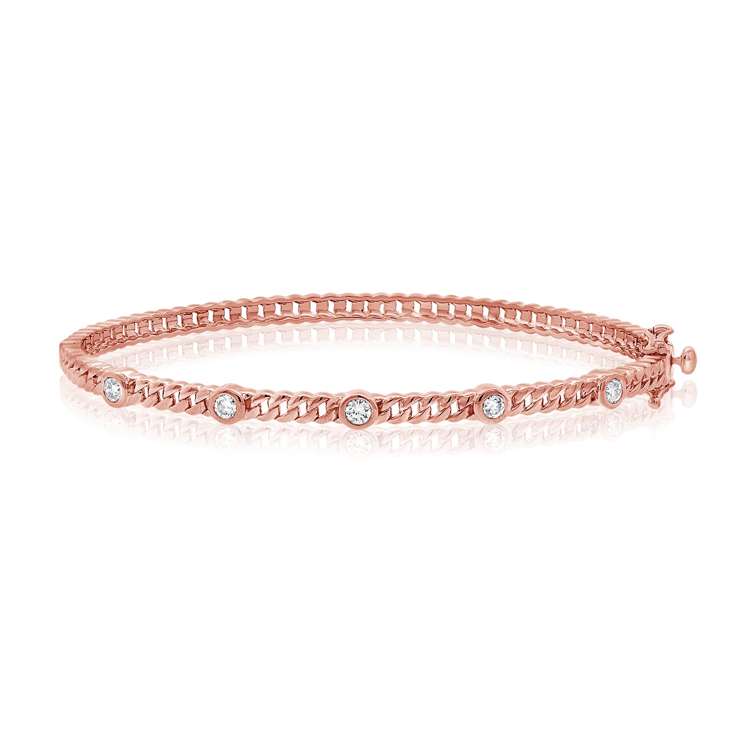 14K Gold Bezel Set Diamond Link Bangle Bracelet – 0.42 CT Stackable Bangle