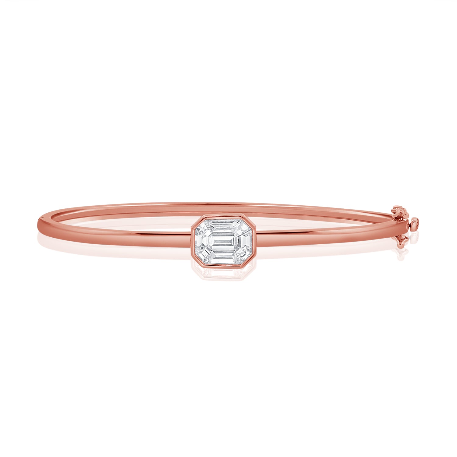 14K Gold Pie Cut Diamond Bangle Bracelet – 0.94 CT Bezel Set Statement Bangle