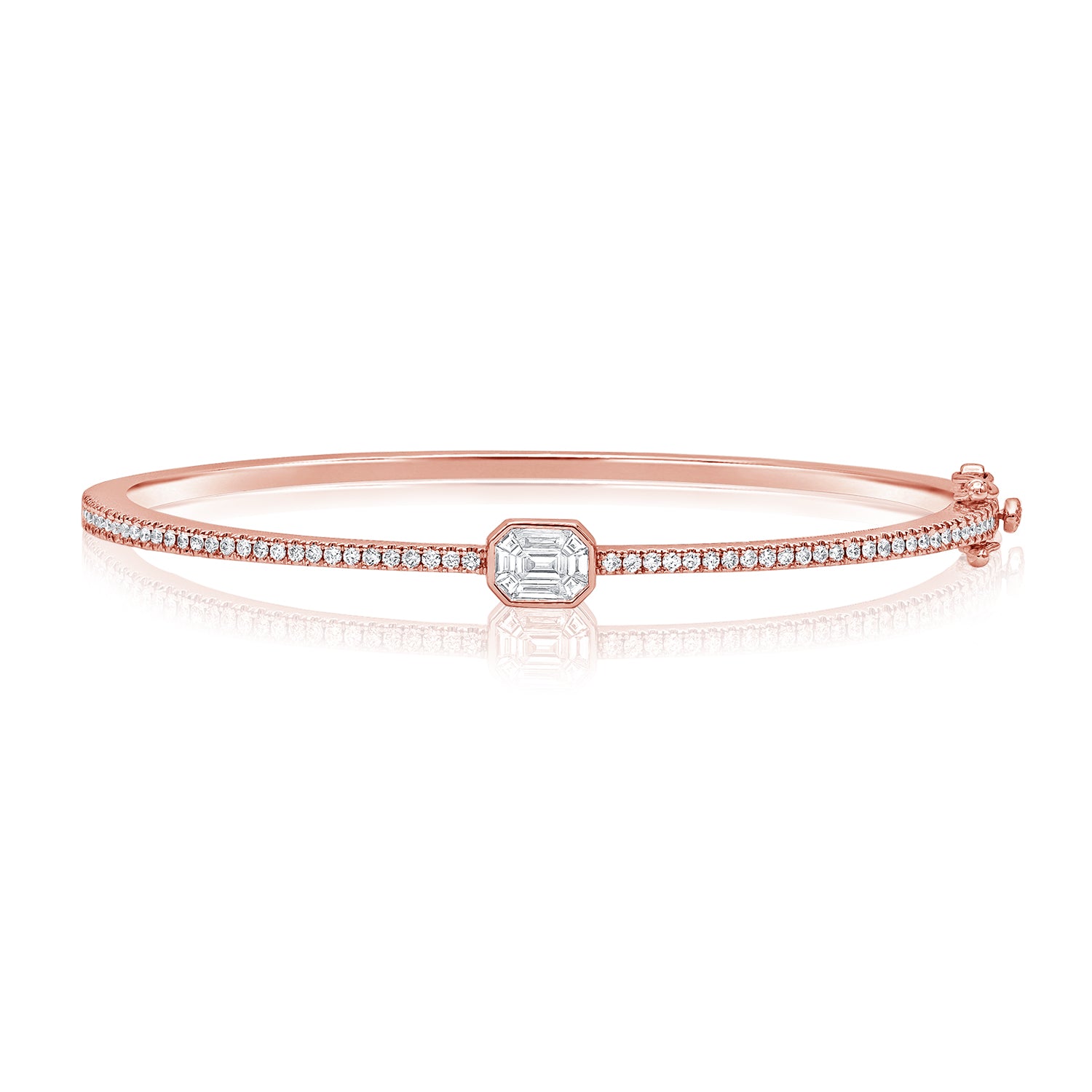 14K Gold Pie Cut Diamond Illusion Bangle Bracelet – 0.81 CT Pavé Statement Bangle