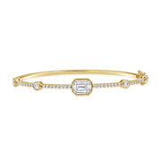 14K Gold Pie Cut Diamond Illusion Bangle Bracelet – 1.45 CT Statement Bangle