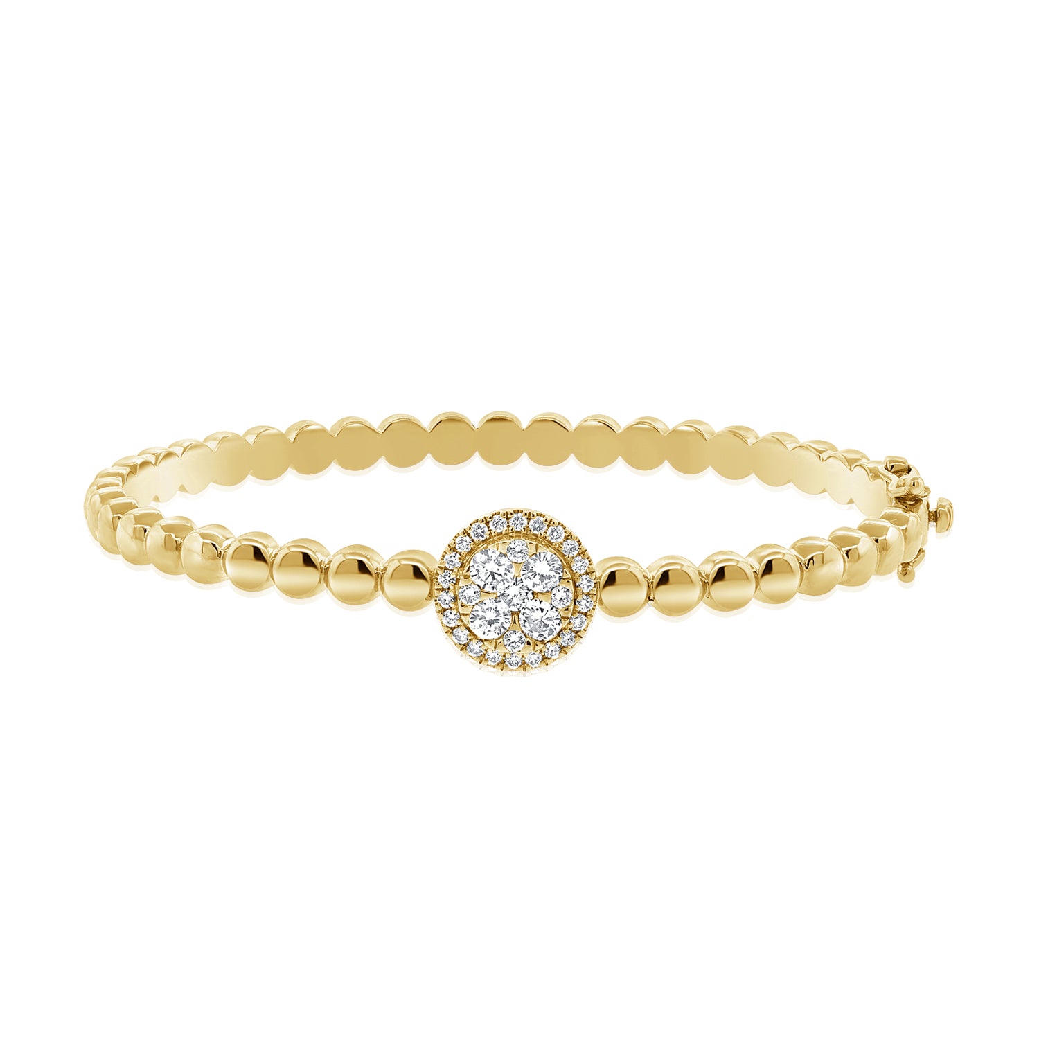 14K Gold 0.78ct Diamond Circle Illusion Ball Bangle Bracelet