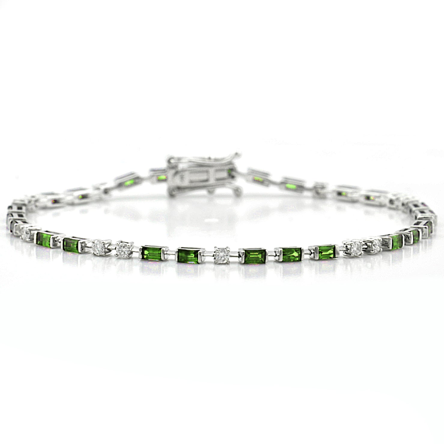 14K Gold 2.10ct Emerald and Diamond Tennis Bracelet