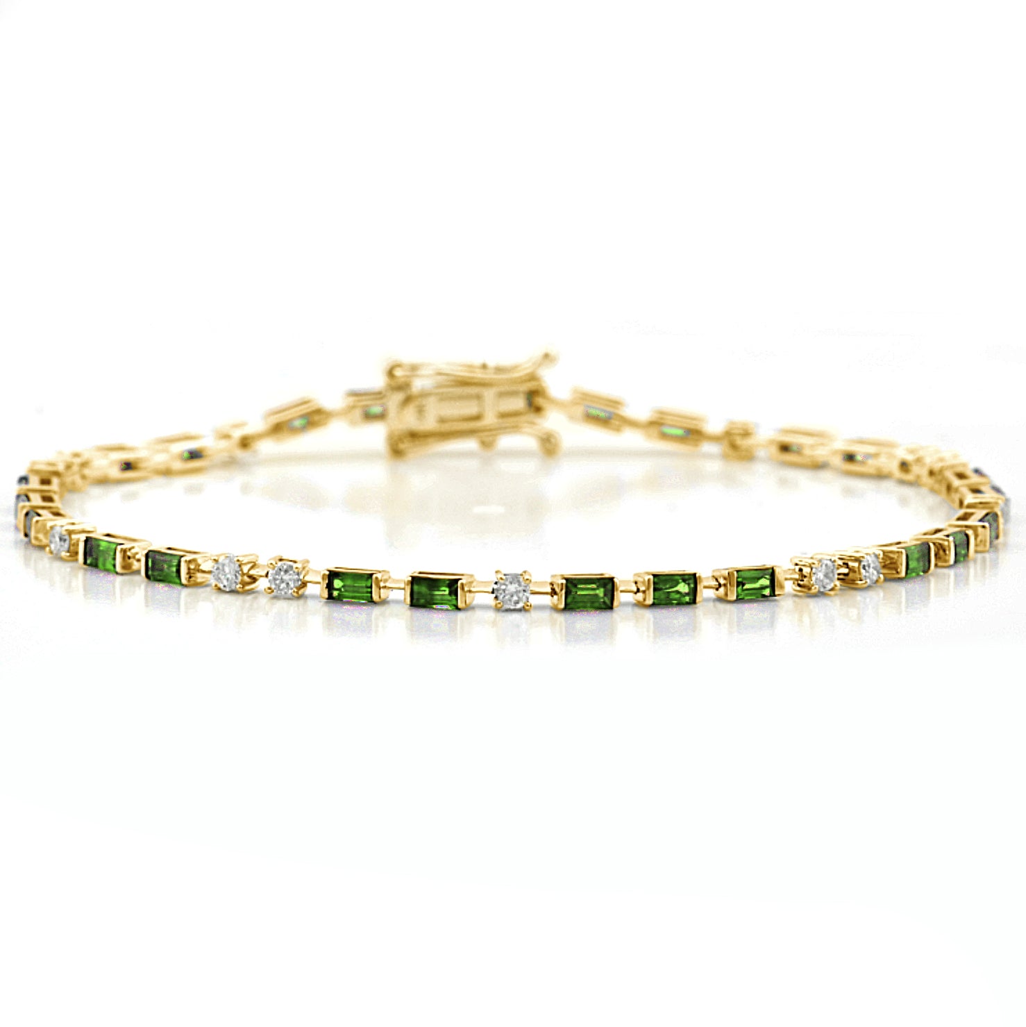 14K Gold 2.10ct Emerald and Diamond Tennis Bracelet