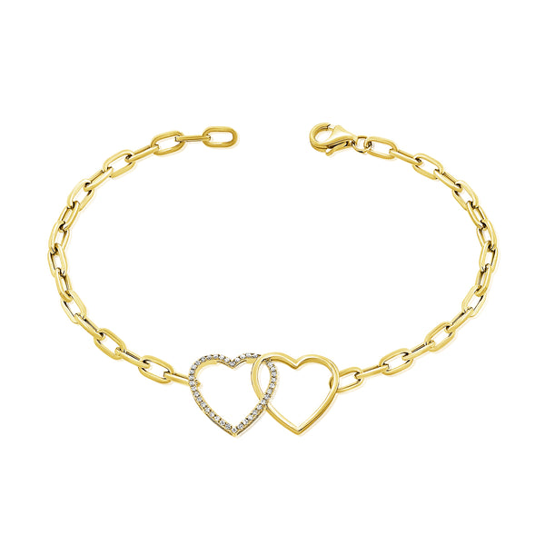 14K Gold Intertwined Hearts Diamond Bracelet