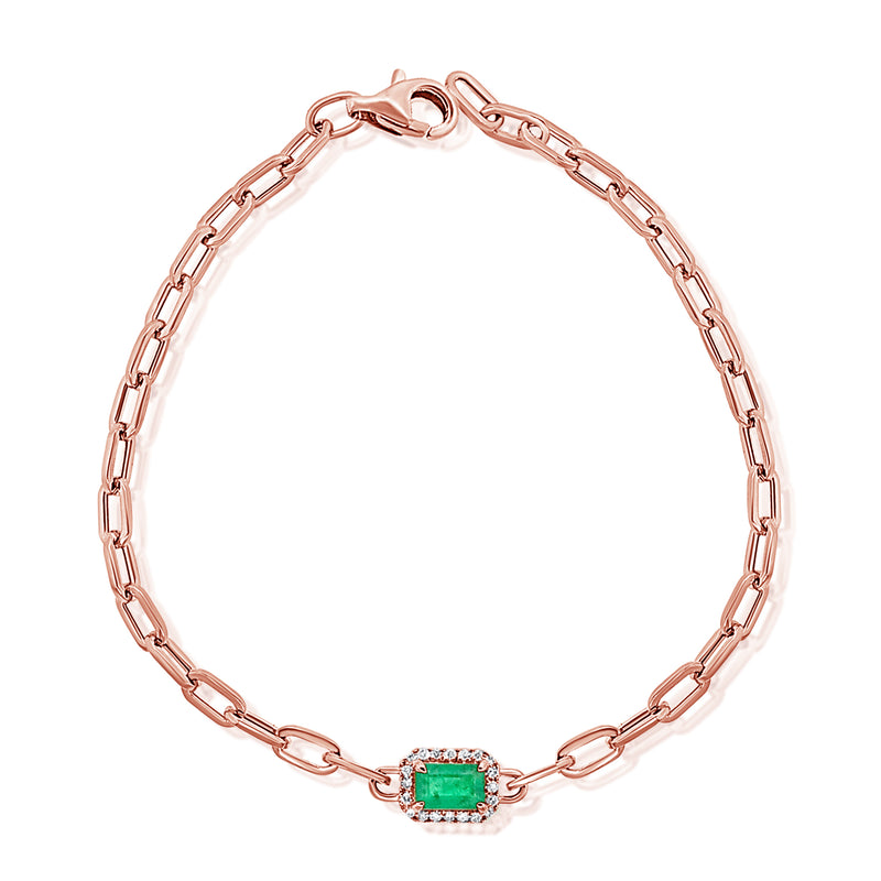 Emerald & Diamond Link Bracelet made in 14K Gold